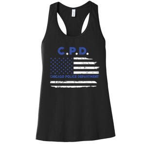 Chicago Police Officer American Flag Thin Blue Line Women's Racerback Tank