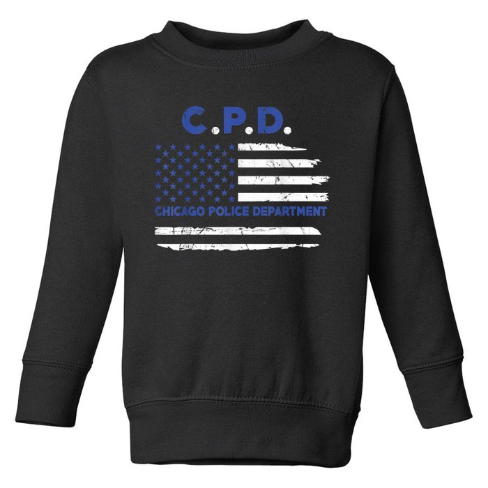 Chicago Police Officer American Flag Thin Blue Line Toddler Sweatshirt