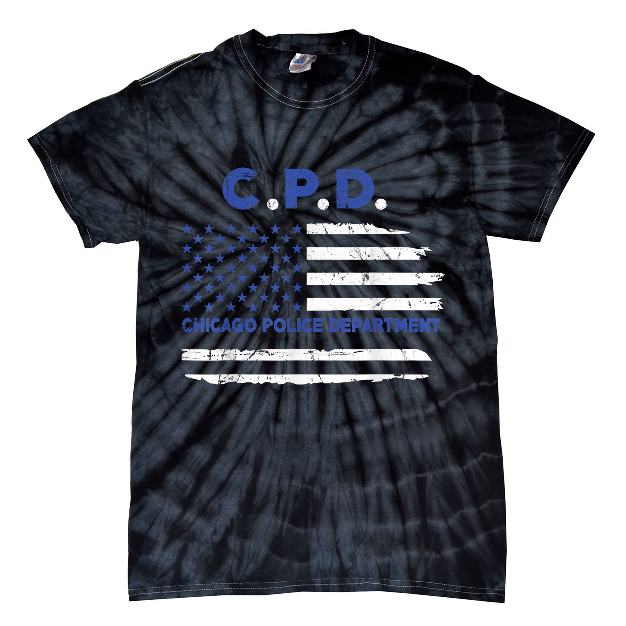 Chicago Police Officer American Flag Thin Blue Line Tie-Dye T-Shirt