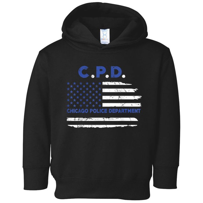 Chicago Police Officer American Flag Thin Blue Line Toddler Hoodie