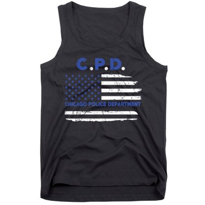 Chicago Police Officer American Flag Thin Blue Line Tank Top