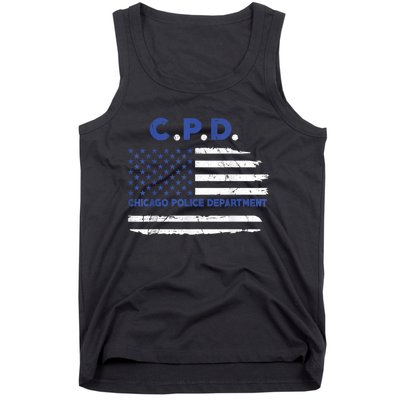 Chicago Police Officer American Flag Thin Blue Line Tank Top