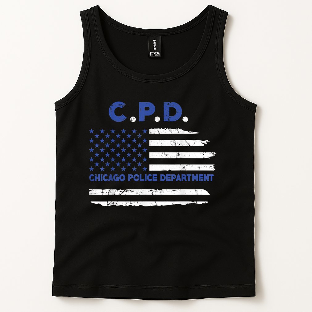Chicago Police Officer American Flag Thin Blue Line Tank Top