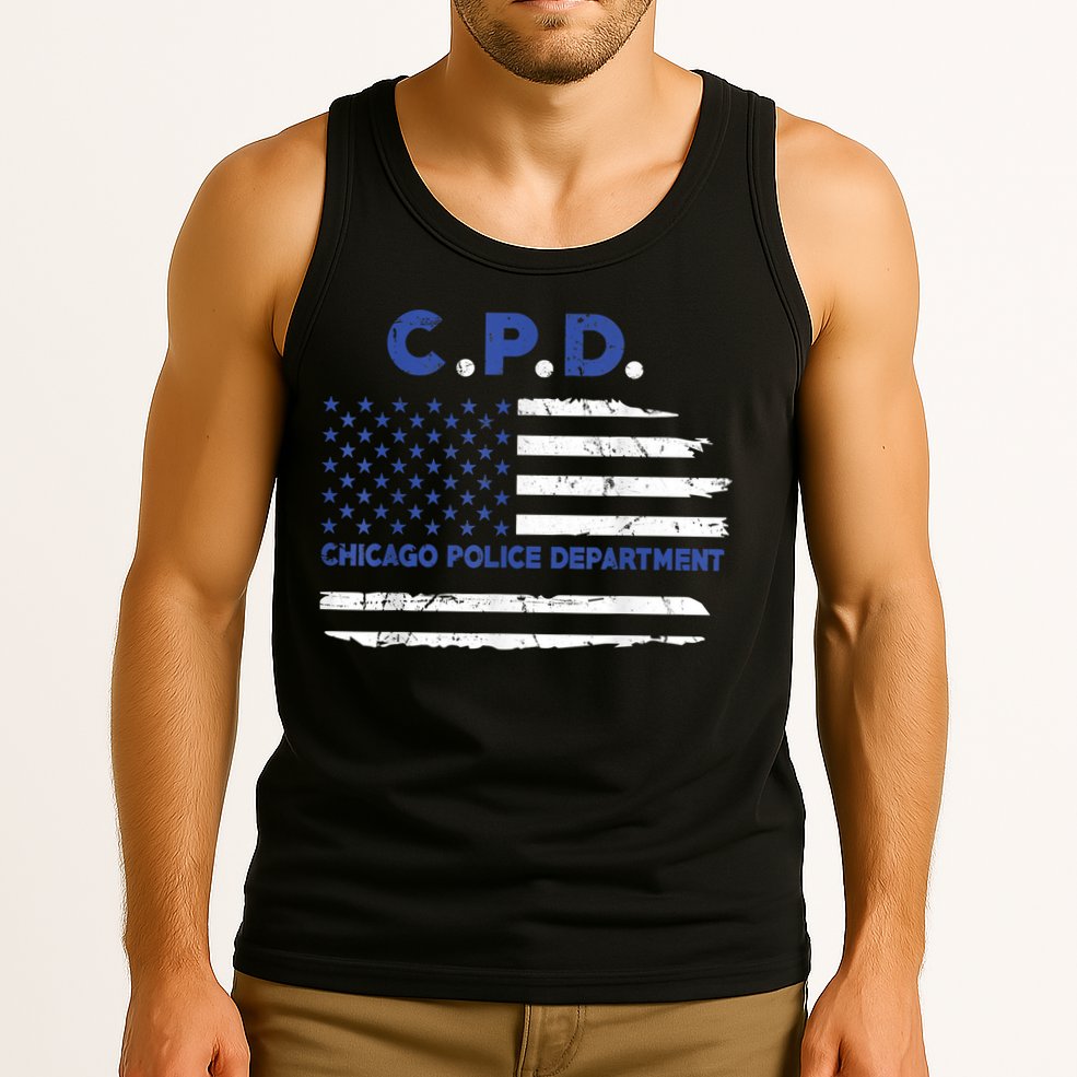 Chicago Police Officer American Flag Thin Blue Line Tank Top
