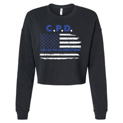 Chicago Police Officer American Flag Thin Blue Line Cropped Pullover Crew