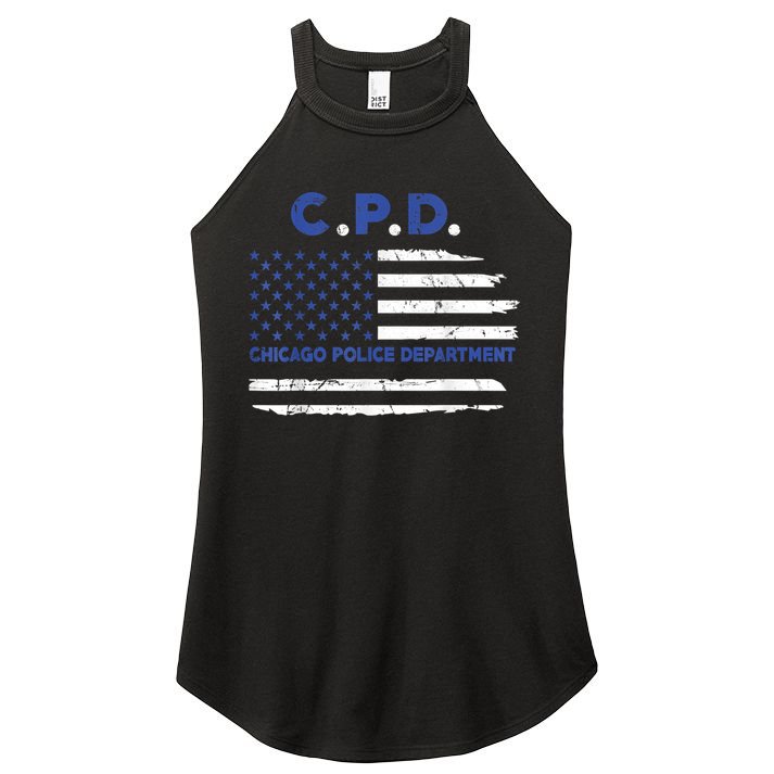 Chicago Police Officer American Flag Thin Blue Line Women's Perfect Tri Rocker Tank