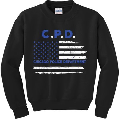 Chicago Police Officer American Flag Thin Blue Line Kids Sweatshirt
