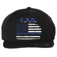 Chicago Police Officer American Flag Thin Blue Line Wool Snapback Cap