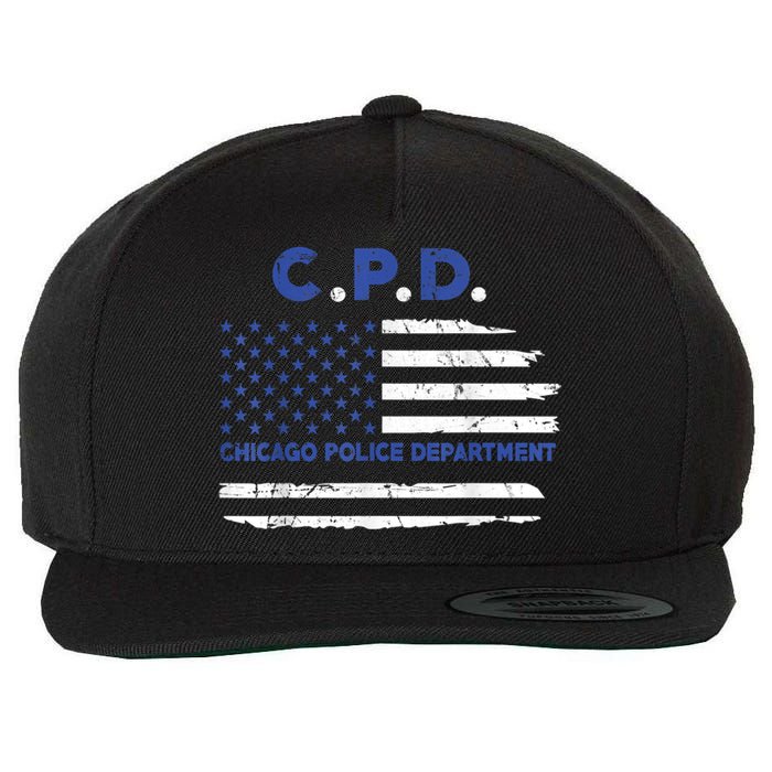 Chicago Police Officer American Flag Thin Blue Line Wool Snapback Cap