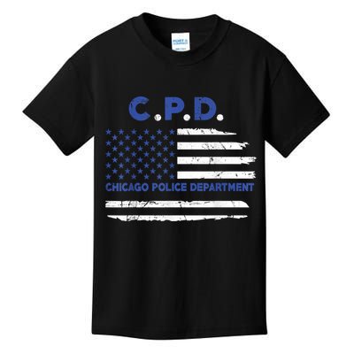 Chicago Police Officer American Flag Thin Blue Line Kids T-Shirt