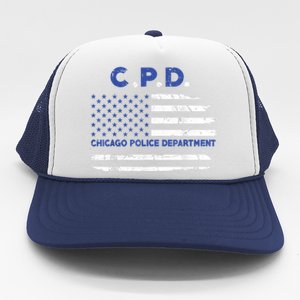 Chicago Police Officer American Flag Thin Blue Line Trucker Hat