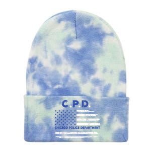 Chicago Police Officer American Flag Thin Blue Line Tie Dye 12in Knit Beanie