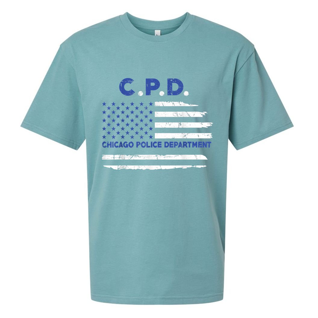 Chicago Police Officer American Flag Thin Blue Line Sueded Cloud Jersey T-Shirt