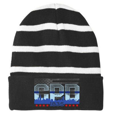 Chicago Police Officer Vintage Cpd Striped Beanie with Solid Band