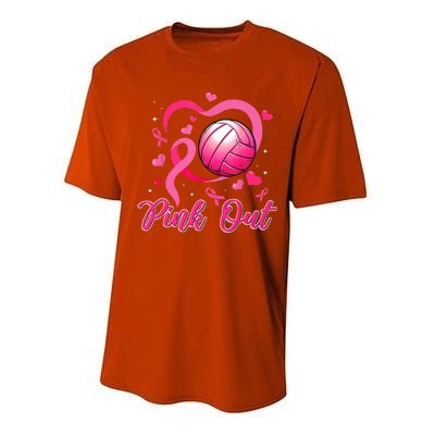 Cute Pink Out Volleyball Breast Cancer Awareness Pink Ribbon Performance Sprint T-Shirt