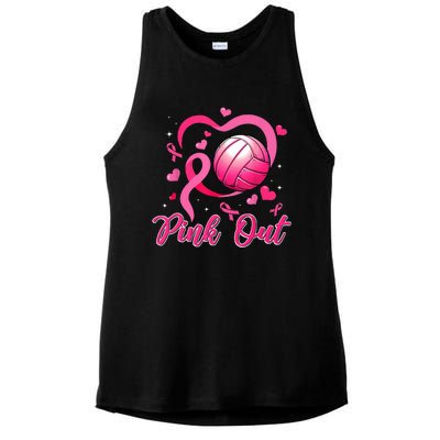 Cute Pink Out Volleyball Breast Cancer Awareness Pink Ribbon Ladies PosiCharge Tri-Blend Wicking Tank