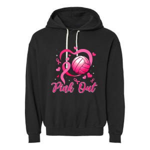 Cute Pink Out Volleyball Breast Cancer Awareness Pink Ribbon Garment-Dyed Fleece Hoodie