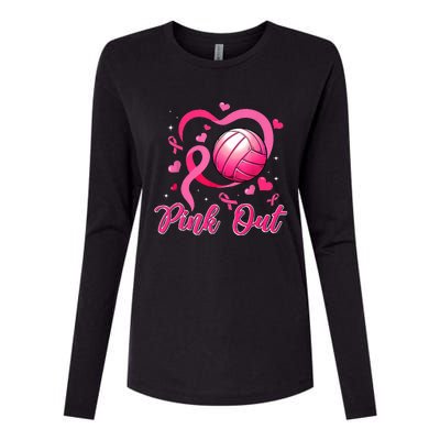 Cute Pink Out Volleyball Breast Cancer Awareness Pink Ribbon Womens Cotton Relaxed Long Sleeve T-Shirt