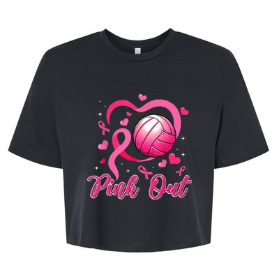 Cute Pink Out Volleyball Breast Cancer Awareness Pink Ribbon Bella+Canvas Jersey Crop Tee