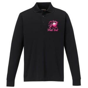 Cute Pink Out Volleyball Breast Cancer Awareness Pink Ribbon Performance Long Sleeve Polo