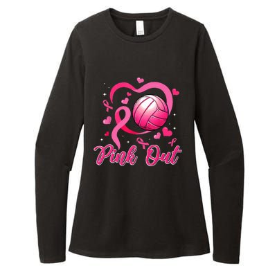 Cute Pink Out Volleyball Breast Cancer Awareness Pink Ribbon Womens CVC Long Sleeve Shirt