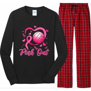 Cute Pink Out Volleyball Breast Cancer Awareness Pink Ribbon Long Sleeve Pajama Set