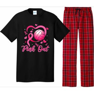 Cute Pink Out Volleyball Breast Cancer Awareness Pink Ribbon Pajama Set