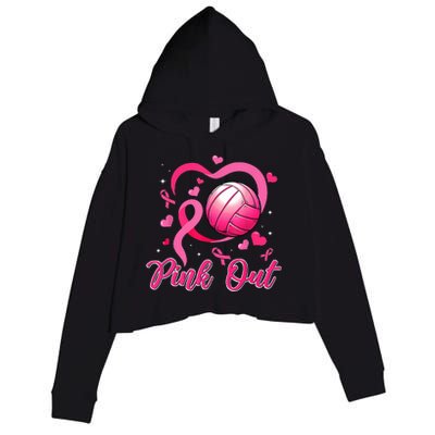 Cute Pink Out Volleyball Breast Cancer Awareness Pink Ribbon Crop Fleece Hoodie