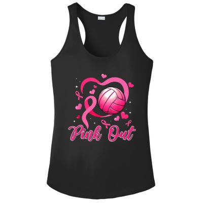 Cute Pink Out Volleyball Breast Cancer Awareness Pink Ribbon Ladies PosiCharge Competitor Racerback Tank