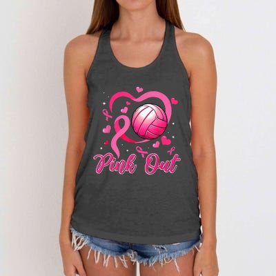 Cute Pink Out Volleyball Breast Cancer Awareness Pink Ribbon Women's Knotted Racerback Tank