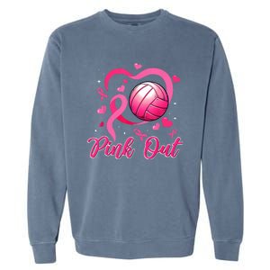 Cute Pink Out Volleyball Breast Cancer Awareness Pink Ribbon Garment-Dyed Sweatshirt