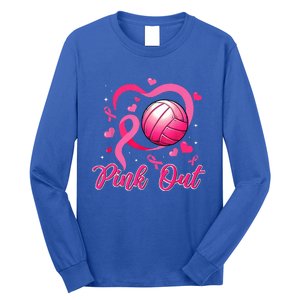 Cute Pink Out Volleyball Breast Cancer Awareness Pink Ribbon Long Sleeve Shirt