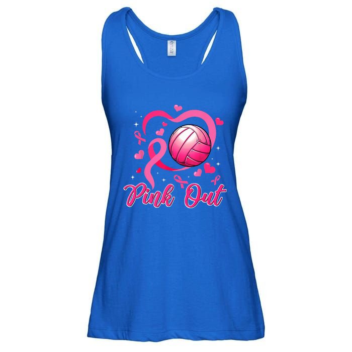 Cute Pink Out Volleyball Breast Cancer Awareness Pink Ribbon Ladies Essential Flowy Tank