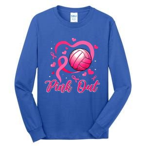 Cute Pink Out Volleyball Breast Cancer Awareness Pink Ribbon Tall Long Sleeve T-Shirt