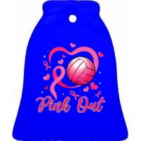 Cute Pink Out Volleyball Breast Cancer Awareness Pink Ribbon Ceramic Bell Ornament