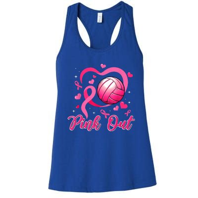 Cute Pink Out Volleyball Breast Cancer Awareness Pink Ribbon Women's Racerback Tank