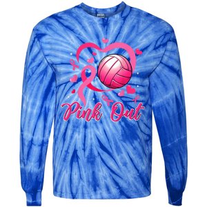 Cute Pink Out Volleyball Breast Cancer Awareness Pink Ribbon Tie-Dye Long Sleeve Shirt