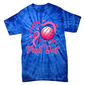 Cute Pink Out Volleyball Breast Cancer Awareness Pink Ribbon Tie-Dye T-Shirt