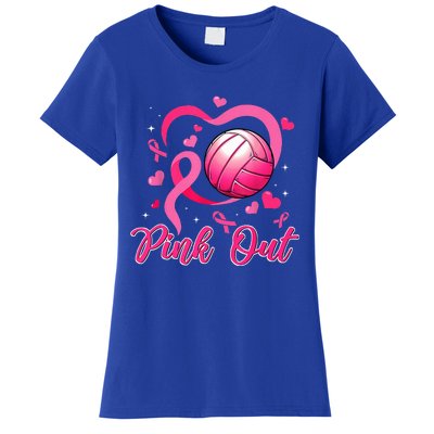 Cute Pink Out Volleyball Breast Cancer Awareness Pink Ribbon Women's T-Shirt