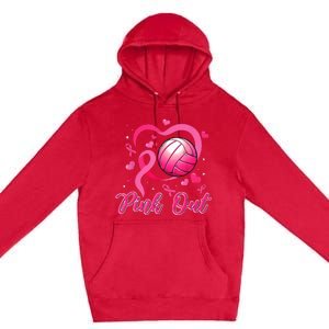 Cute Pink Out Volleyball Breast Cancer Awareness Pink Ribbon Premium Pullover Hoodie