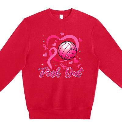 Cute Pink Out Volleyball Breast Cancer Awareness Pink Ribbon Premium Crewneck Sweatshirt