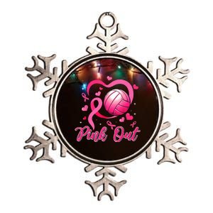 Cute Pink Out Volleyball Breast Cancer Awareness Pink Ribbon Metallic Star Ornament