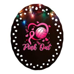 Cute Pink Out Volleyball Breast Cancer Awareness Pink Ribbon Ceramic Oval Ornament