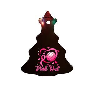 Cute Pink Out Volleyball Breast Cancer Awareness Pink Ribbon Ceramic Tree Ornament