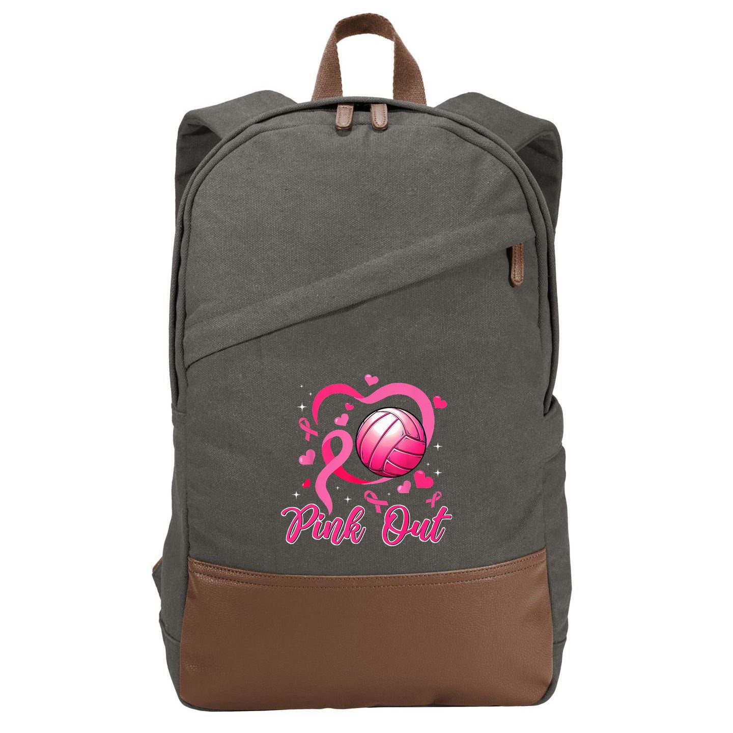 Cute Pink Out Volleyball Breast Cancer Awareness Pink Ribbon Cotton Canvas Backpack