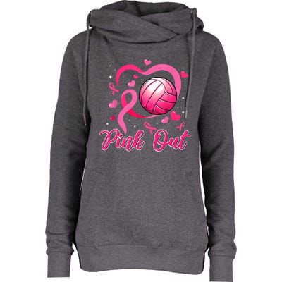 Cute Pink Out Volleyball Breast Cancer Awareness Pink Ribbon Womens Funnel Neck Pullover Hood