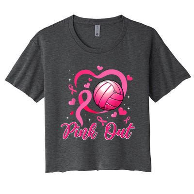 Cute Pink Out Volleyball Breast Cancer Awareness Pink Ribbon Women's Crop Top Tee