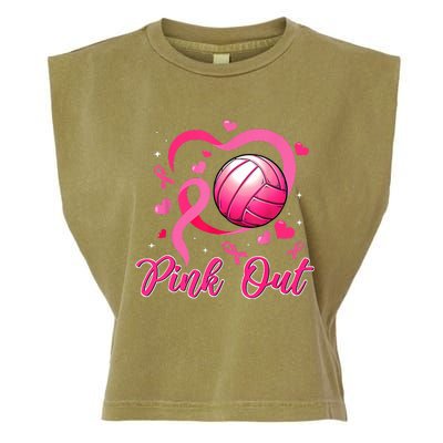 Cute Pink Out Volleyball Breast Cancer Awareness Pink Ribbon Garment-Dyed Women's Muscle Tee