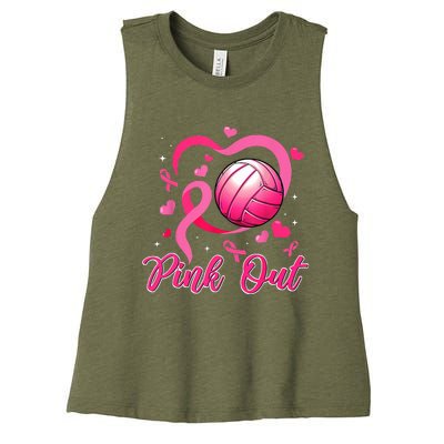 Cute Pink Out Volleyball Breast Cancer Awareness Pink Ribbon Women's Racerback Cropped Tank