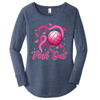 Cute Pink Out Volleyball Breast Cancer Awareness Pink Ribbon Women's Perfect Tri Tunic Long Sleeve Shirt